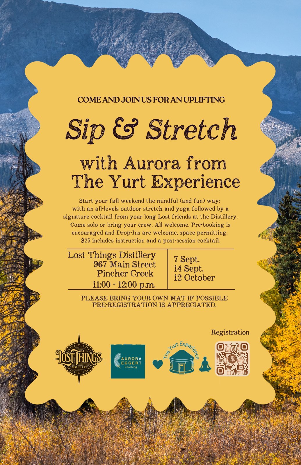 Sip and Stretch with Aurora from the Yurt Experience, Oct 12, 11am